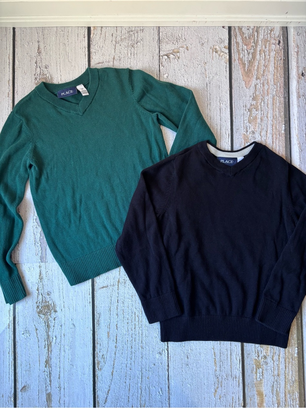 The Children's Place Green and Black V-Neck Sweaters - Twin Pack